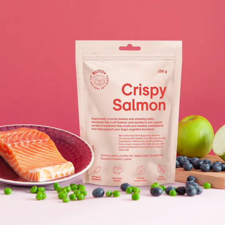 Buddy Crunchy Snack Laks med Blåbær 150 G